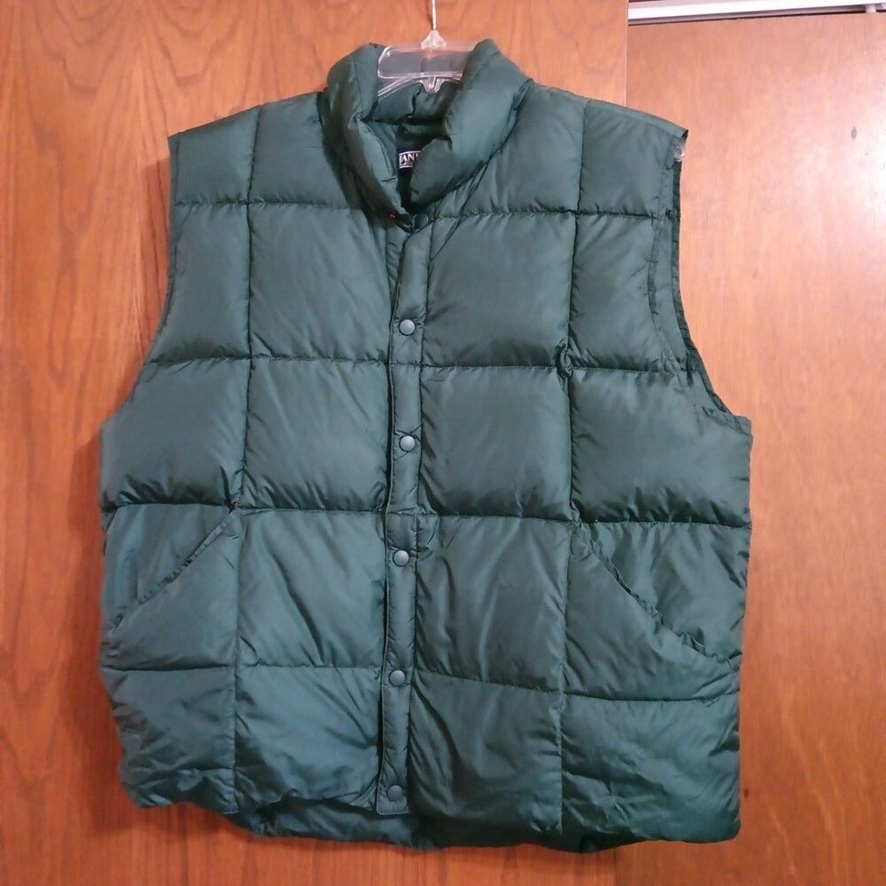 Lands End Vest L Green Puffer Goose Down Hiking Outdoors Full Snap Quilted